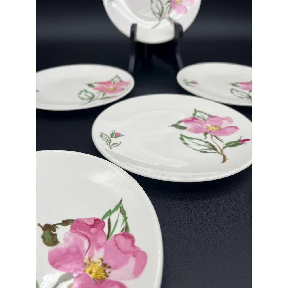 Knowles China Sweetbriar Bread and Butter Plate Set 6 Pieces Pink Roses Dinner